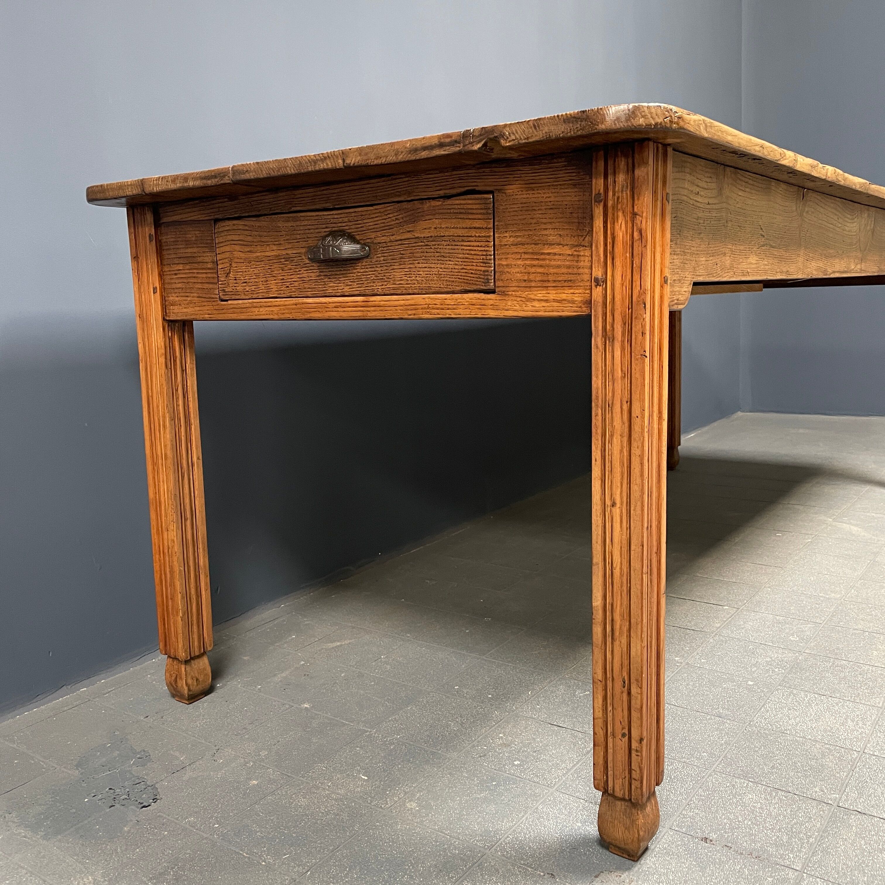 Large oak farmhouse table from France, early 1900s