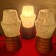 three Scandinavian bedside lamps, turned wood and glass, Clichy 20x9, electric ok
