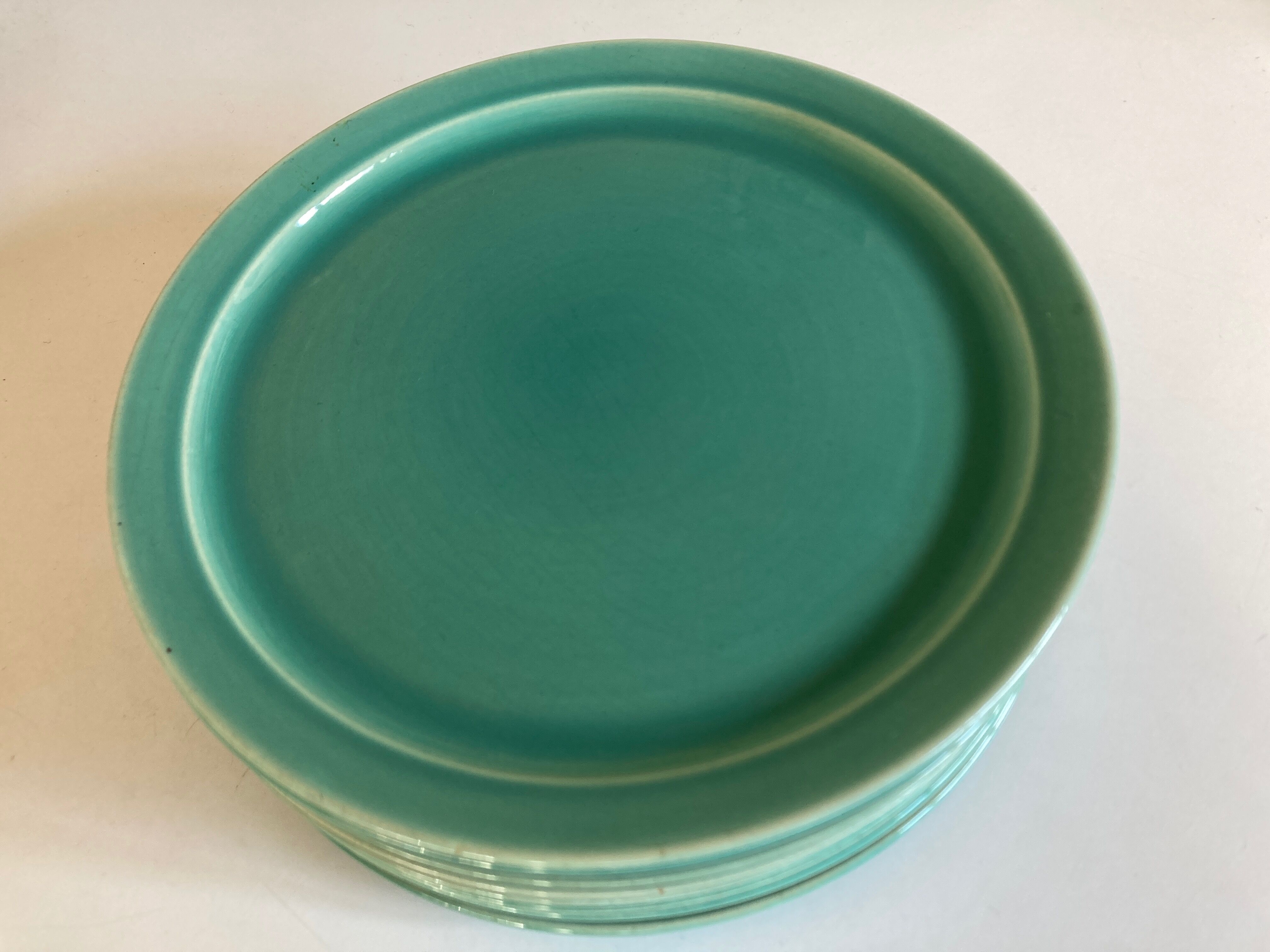 Set of 8 modernist plates in turquoise earthenware 1950 Villeroy and Boch