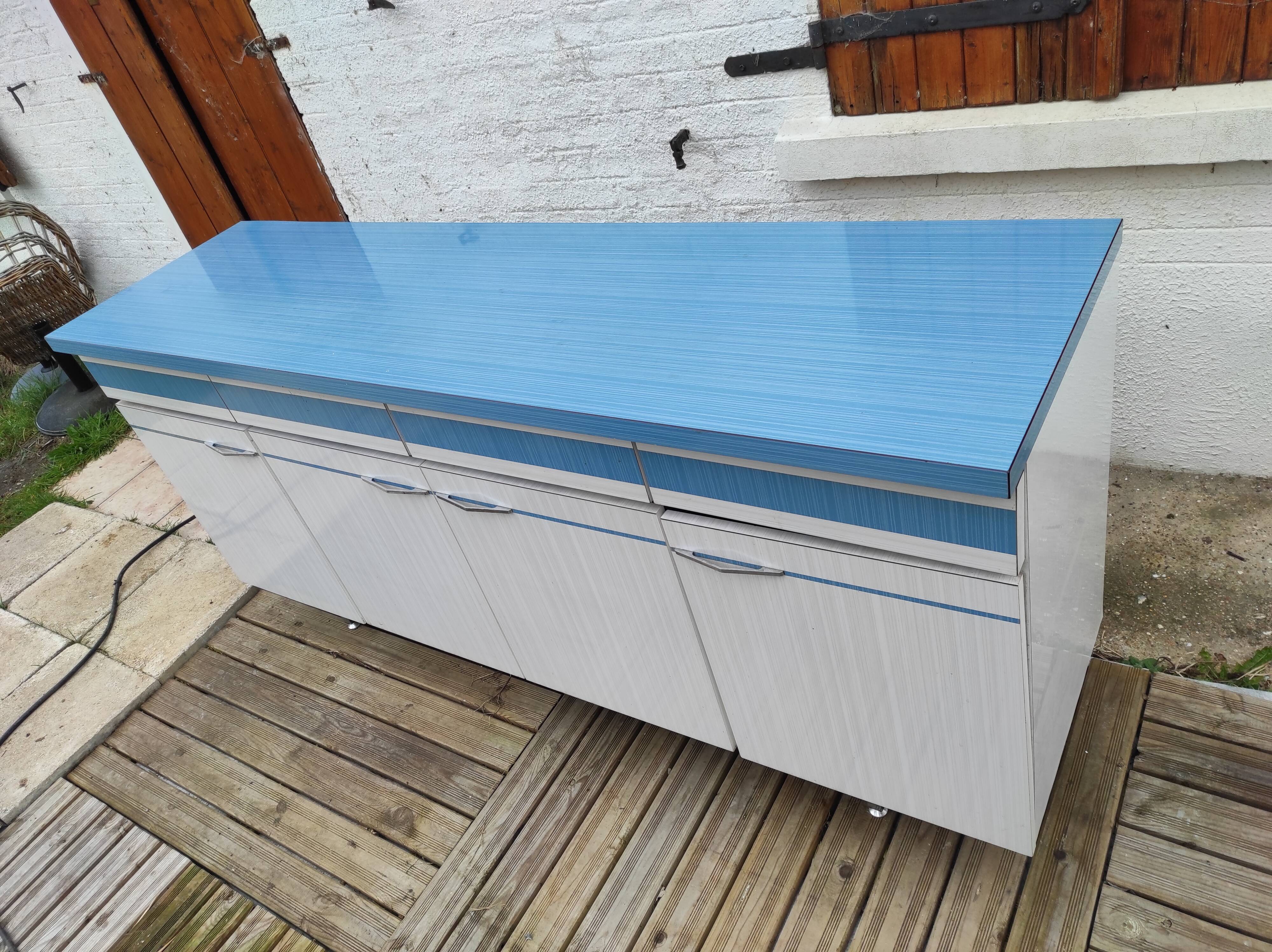 Kitchen cabinet in blue formica 4 doors 4 drawers
