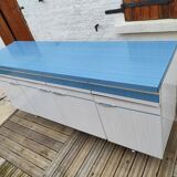 Kitchen cabinet in blue formica 4 doors 4 drawers