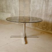 Roche Bobois - Round dining table in smoked glass and chromed steel - c 1975