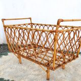 Vintage rattan and bamboo crib, 60s, TBE.