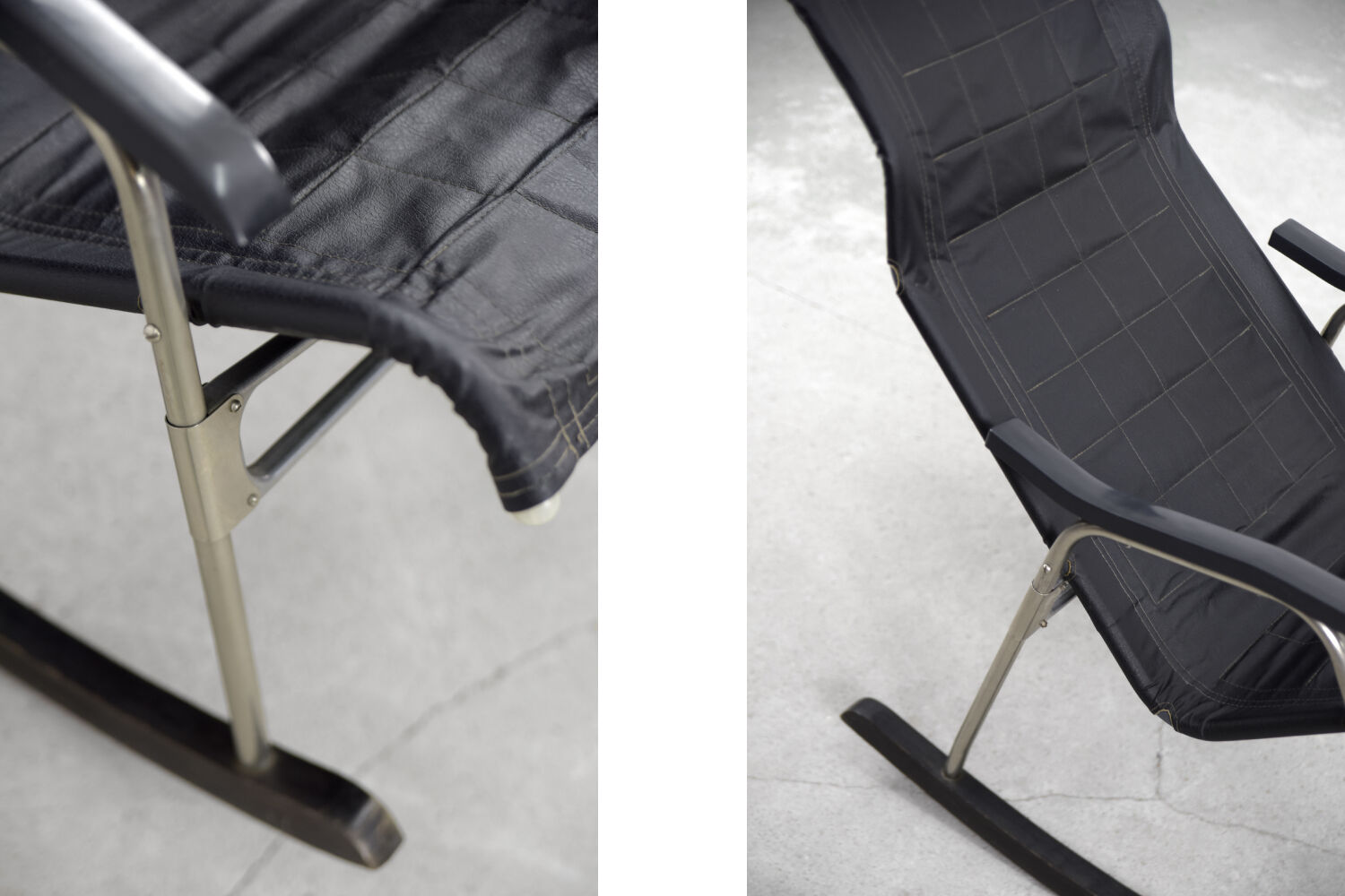 Vintage Mid-Century Postmodern Minimalist Black Leather Rocking Chair by Takeshi Nii, 1950s