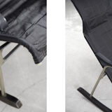 Vintage Mid-Century Postmodern Minimalist Black Leather Rocking Chair by Takeshi Nii, 1950s