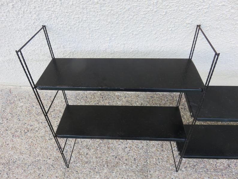 Etagère string, modulable en métal laqué noir années 50/60