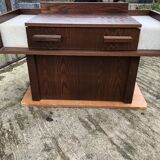 Vintage elm veneer dressing table with 1 drawer and 2 resin lamps.
