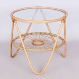 table originale du milieu du siècle, Alan Fuchs, ULUV, Rotin, Verre, Tchéquie, années 1940