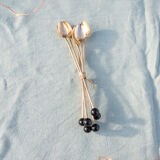 6 cuillères à café métal doré et perles noires