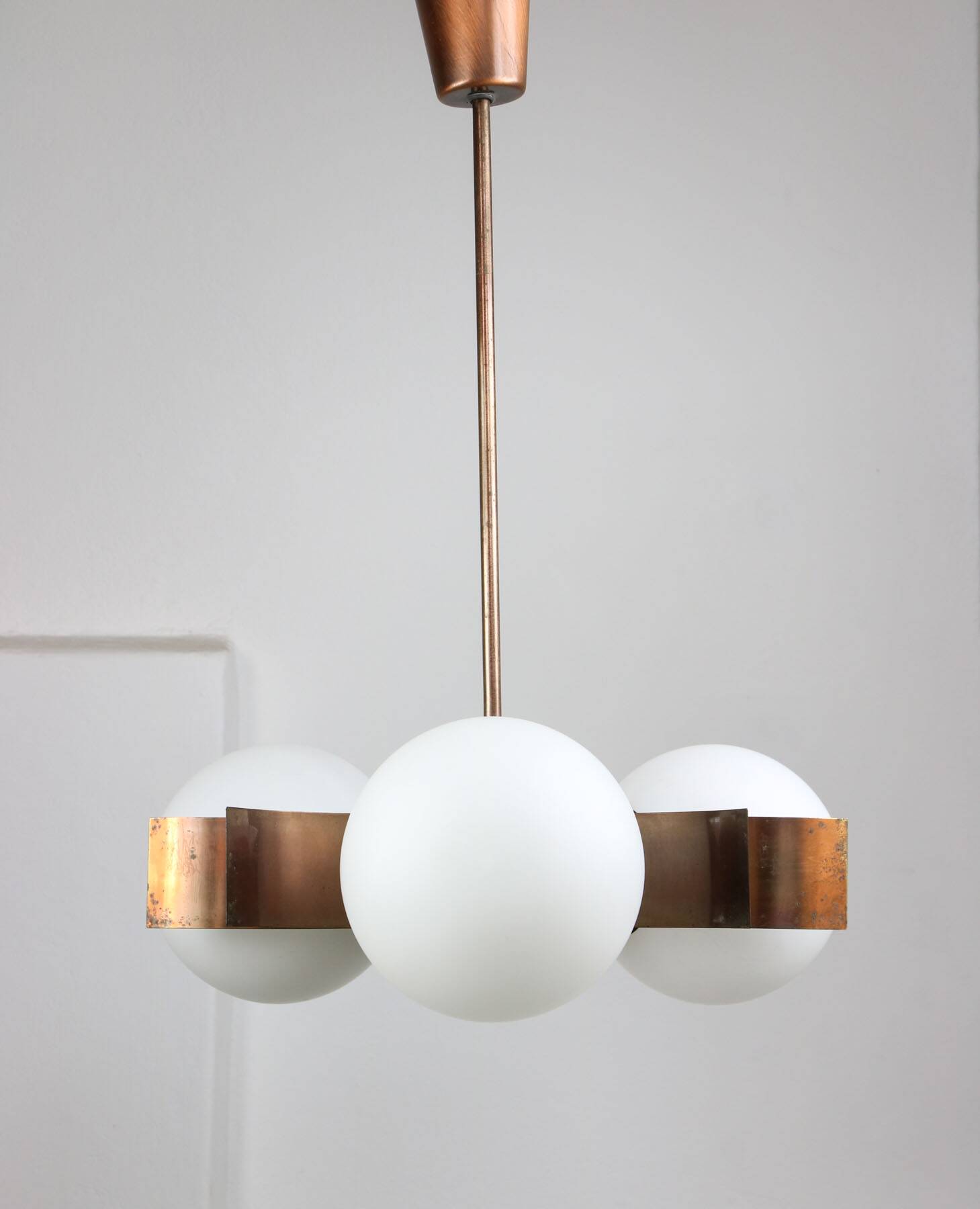 Vintage Italian Copper & Opaline Glass Chandelier