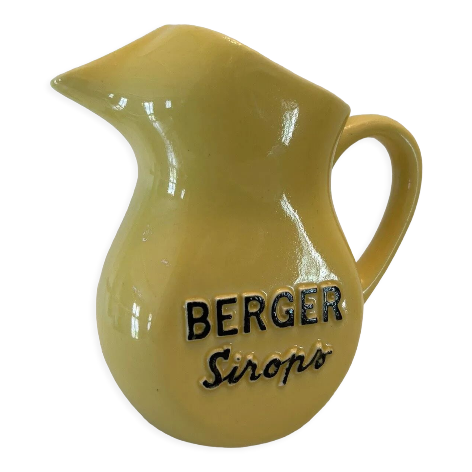 Old yellow pitcher anisette berger syrups, vintage bistro decoration