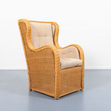 Fauteuil lounge vintage en osier design italien