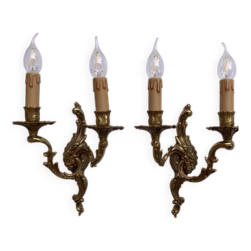Pair of antique gold wall sconces with 2 lights – Louis XV style