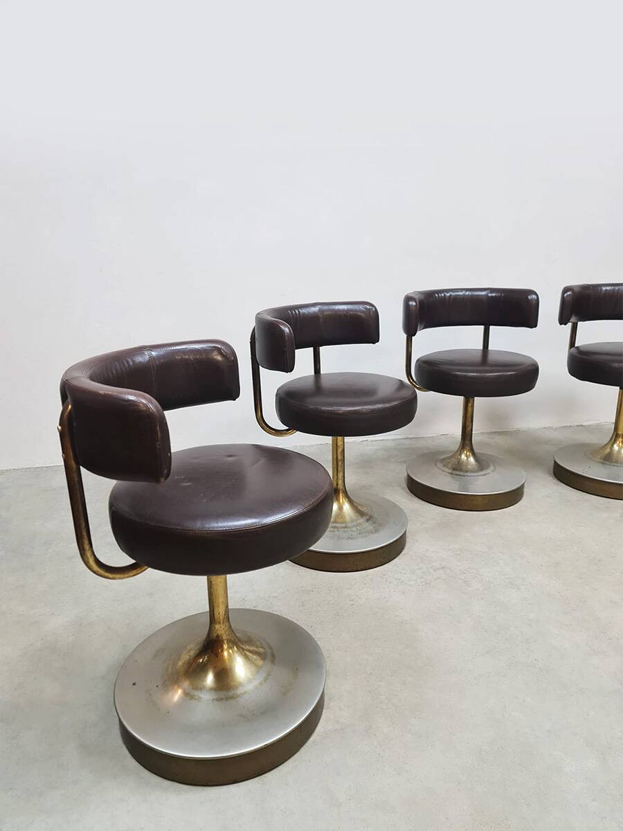 Vintage Swedish design low stools brown leather Borje Johanson