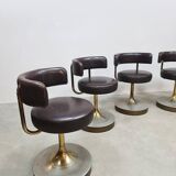Vintage Swedish design low stools brown leather Borje Johanson