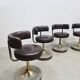 Vintage Swedish design low stools brown leather Borje Johanson