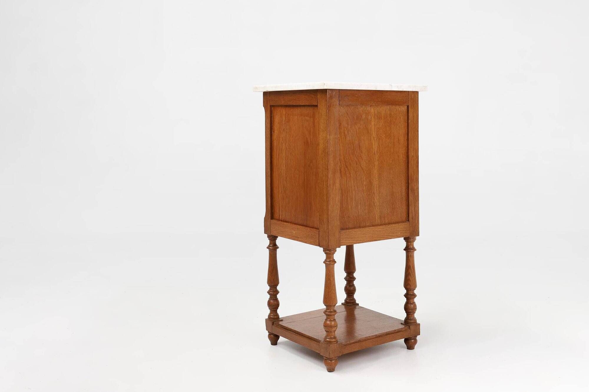 Art Deco Nightstand in Oak with Carrara Marble Top, France 1930s