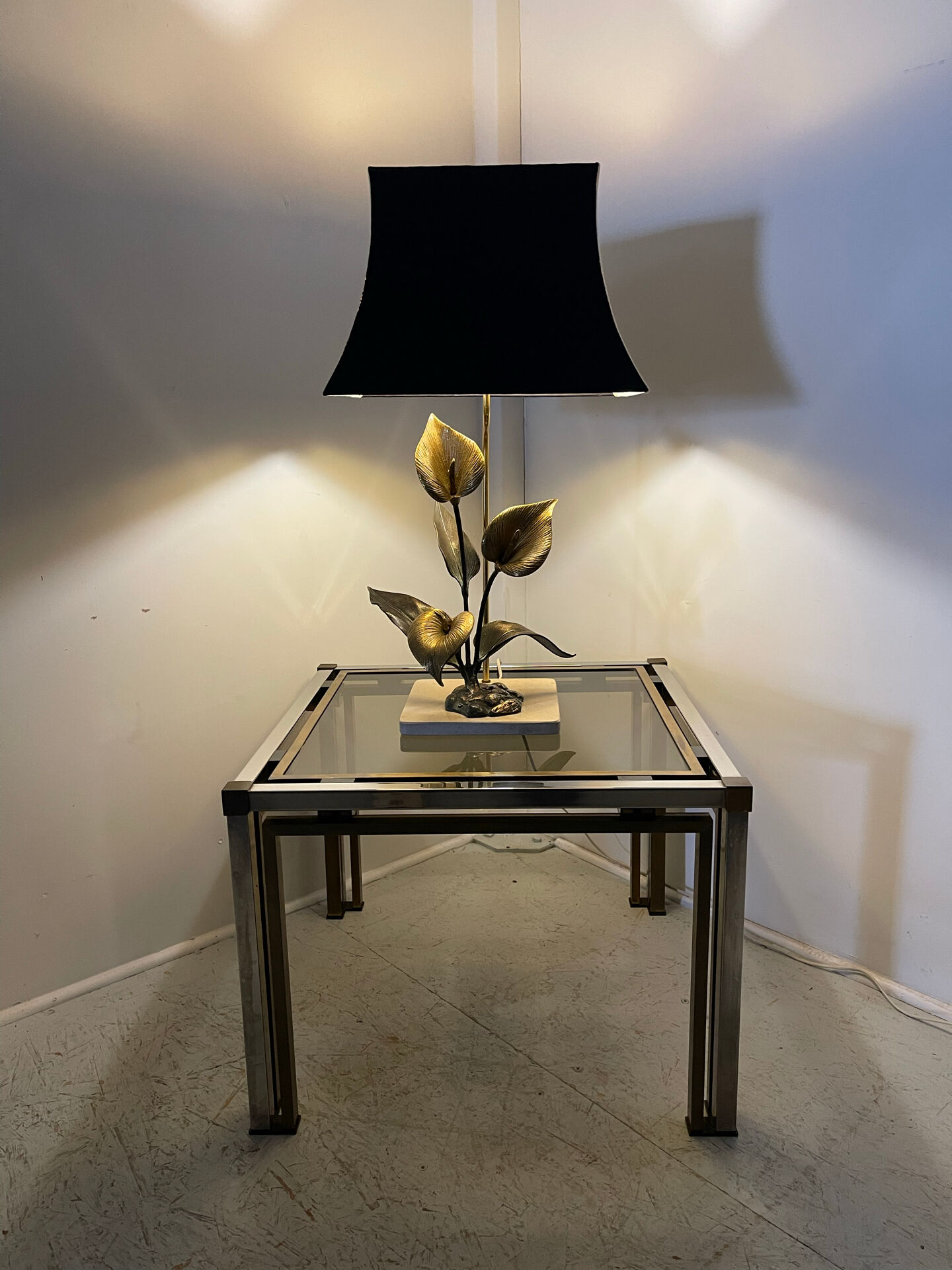 Lampe florale bronze 1970