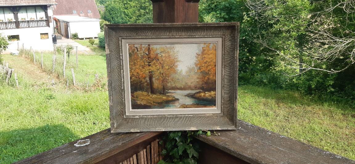Antique painting "autumn landscape" France mid-20th century
