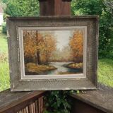 Tableau ancien "paysage d'automne" France milieu XXème
