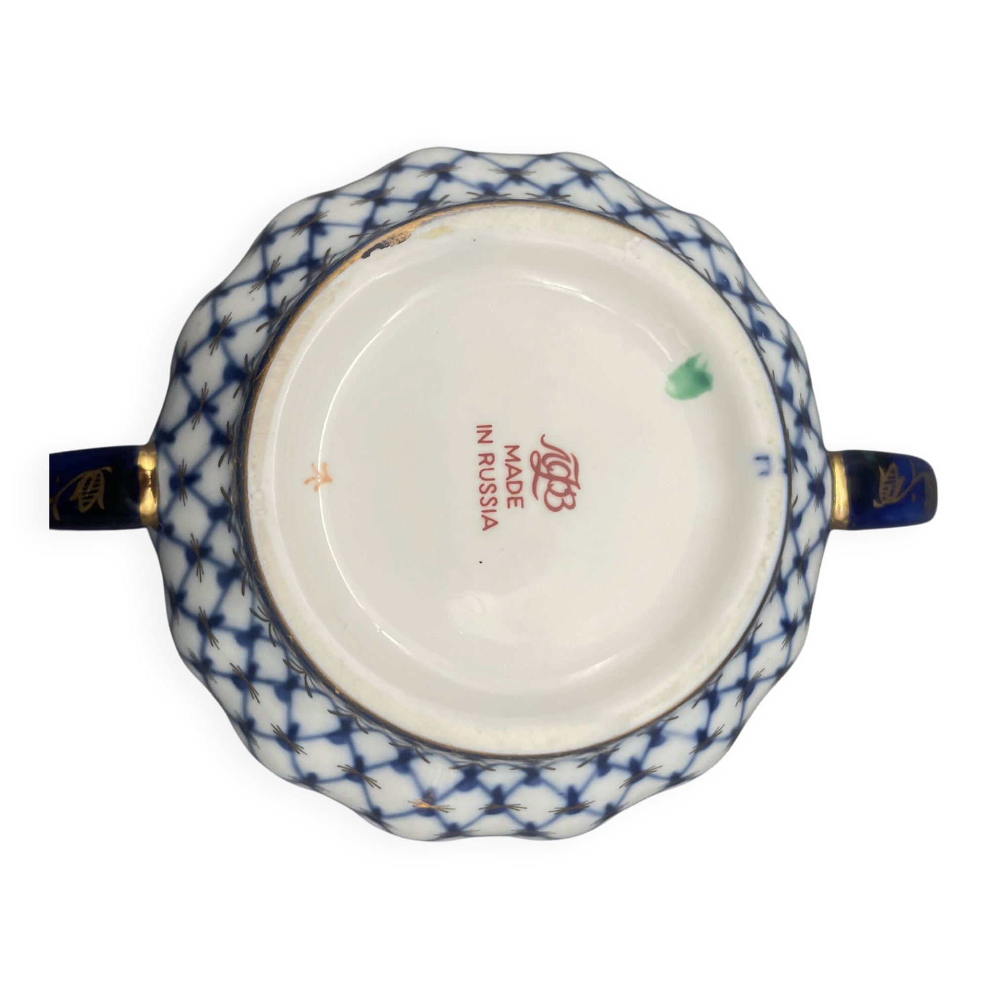 Lomonosov porcelain sugar bowl LFZ – Cobalt net pattern – Russia,