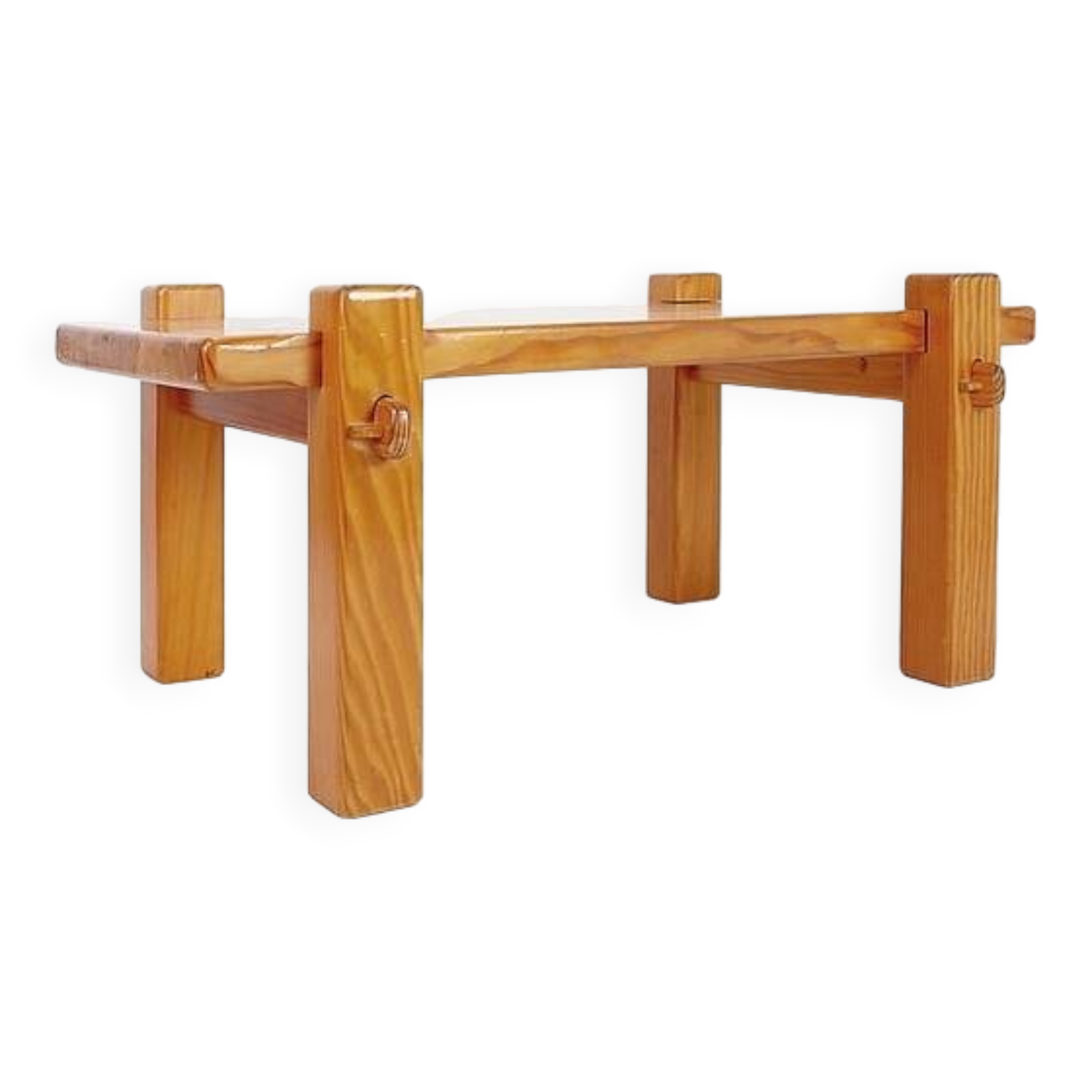 Vintage Brutalist solid pine coffee table from the 70s