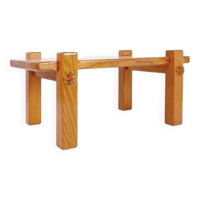 Vintage Brutalist solid pine coffee table from the 70s