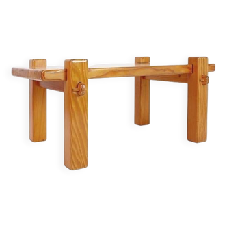 Vintage Brutalist solid pine coffee table from the 70s