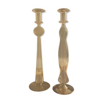 Pair of Murano Venini glass candlesticks
