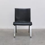 Unique black leather & steel modernist lounge chair, 1960s