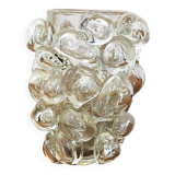 Contemporary hand-blown transparent Murano glass vase with bubbles