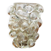 Contemporary hand-blown transparent Murano glass vase with bubbles