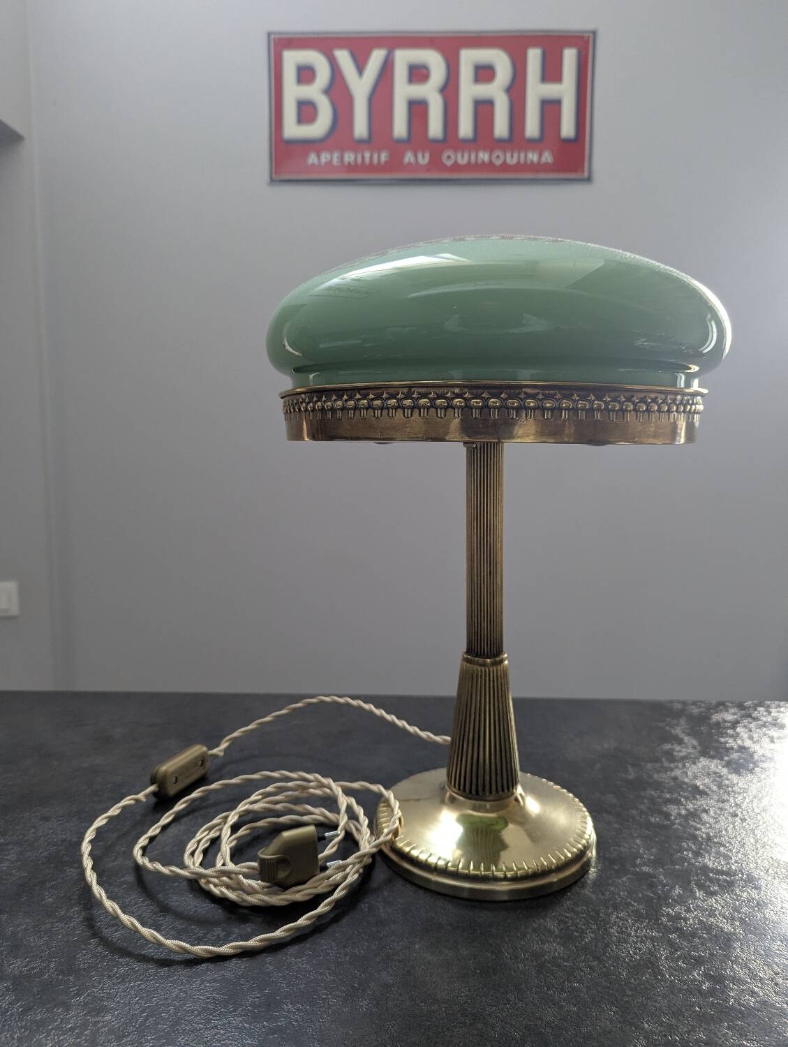 Antique Second Empire Napoleon III table lamp, 1870, brass and opaline glass