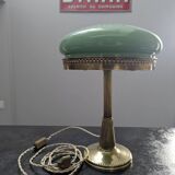 Antique Second Empire Napoleon III table lamp, 1870, brass and opaline glass