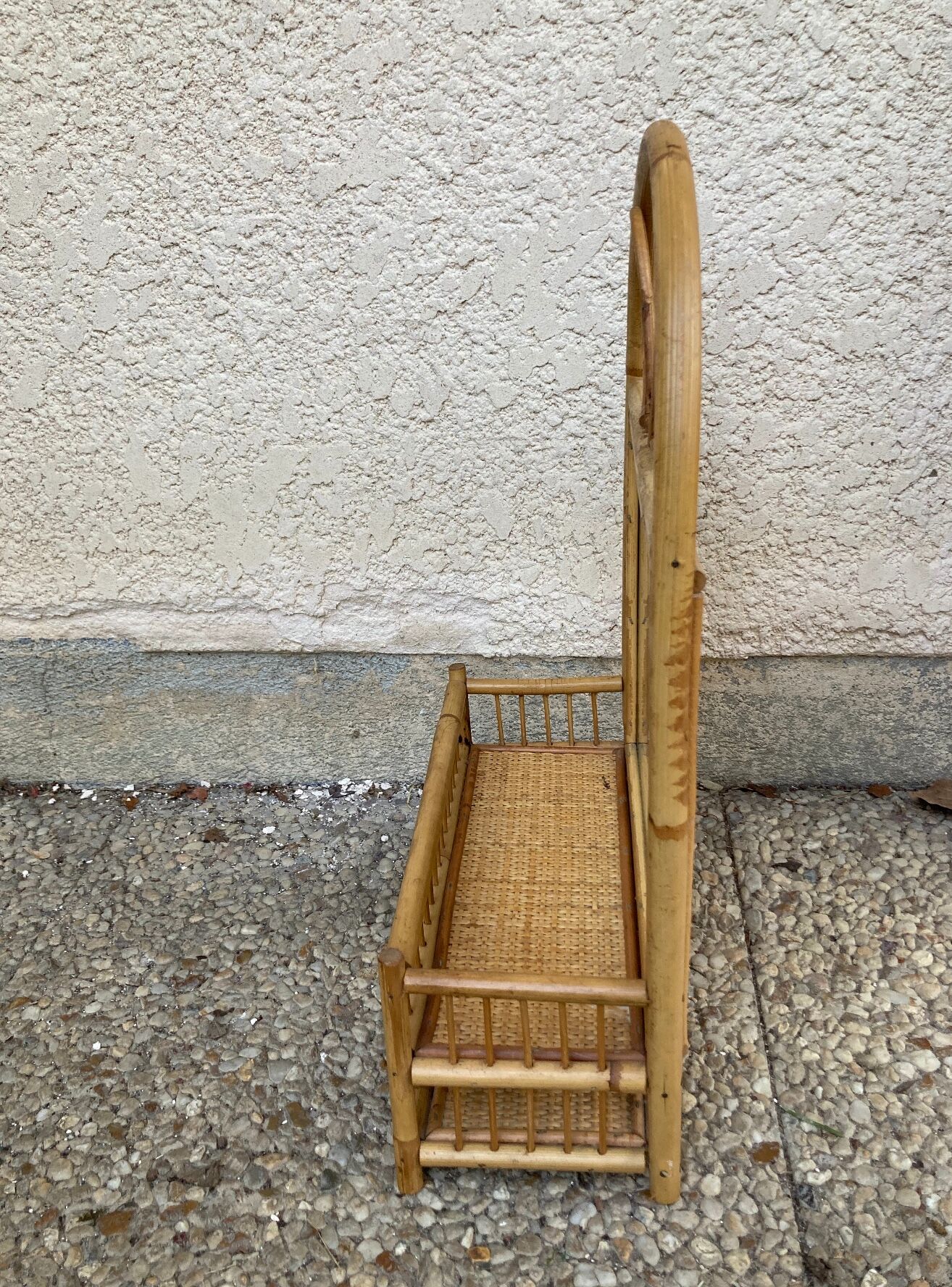 Vintage rattan wall shelf with mirror