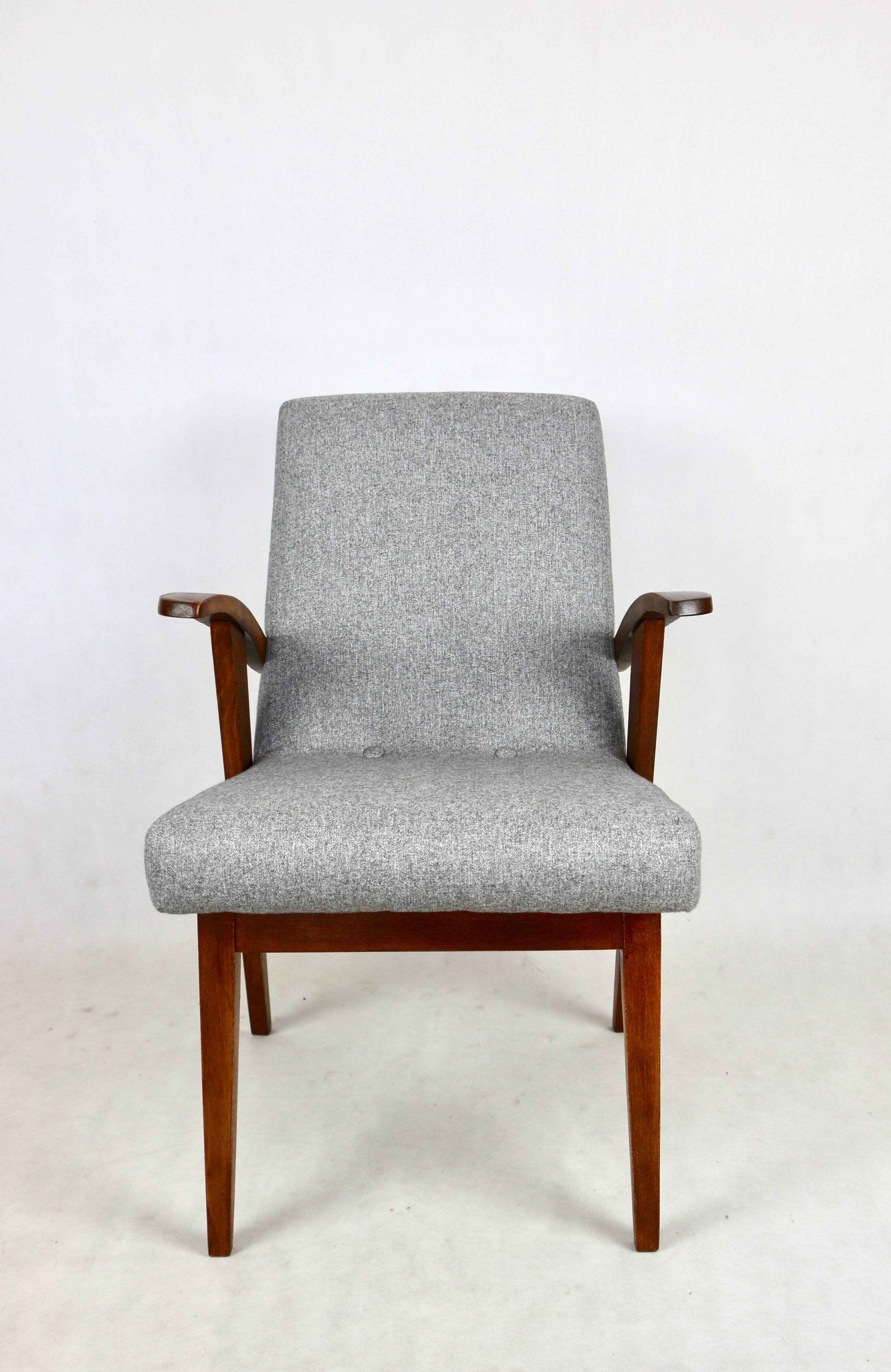 Set of  vintage armchairs chairs 300-123, design by M. Puchała - grey herringbone