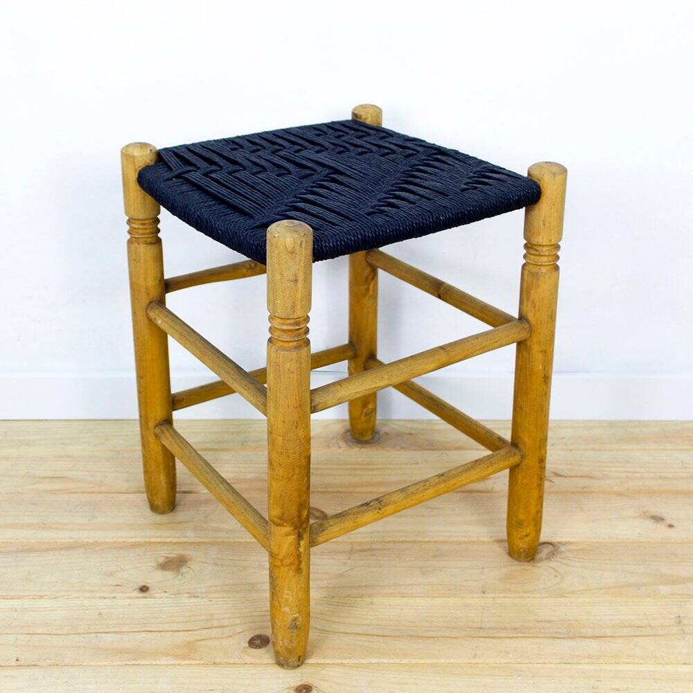 Danish Wood and Rope Stool, 1950s