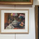 Still life with lamp, signed pastel
