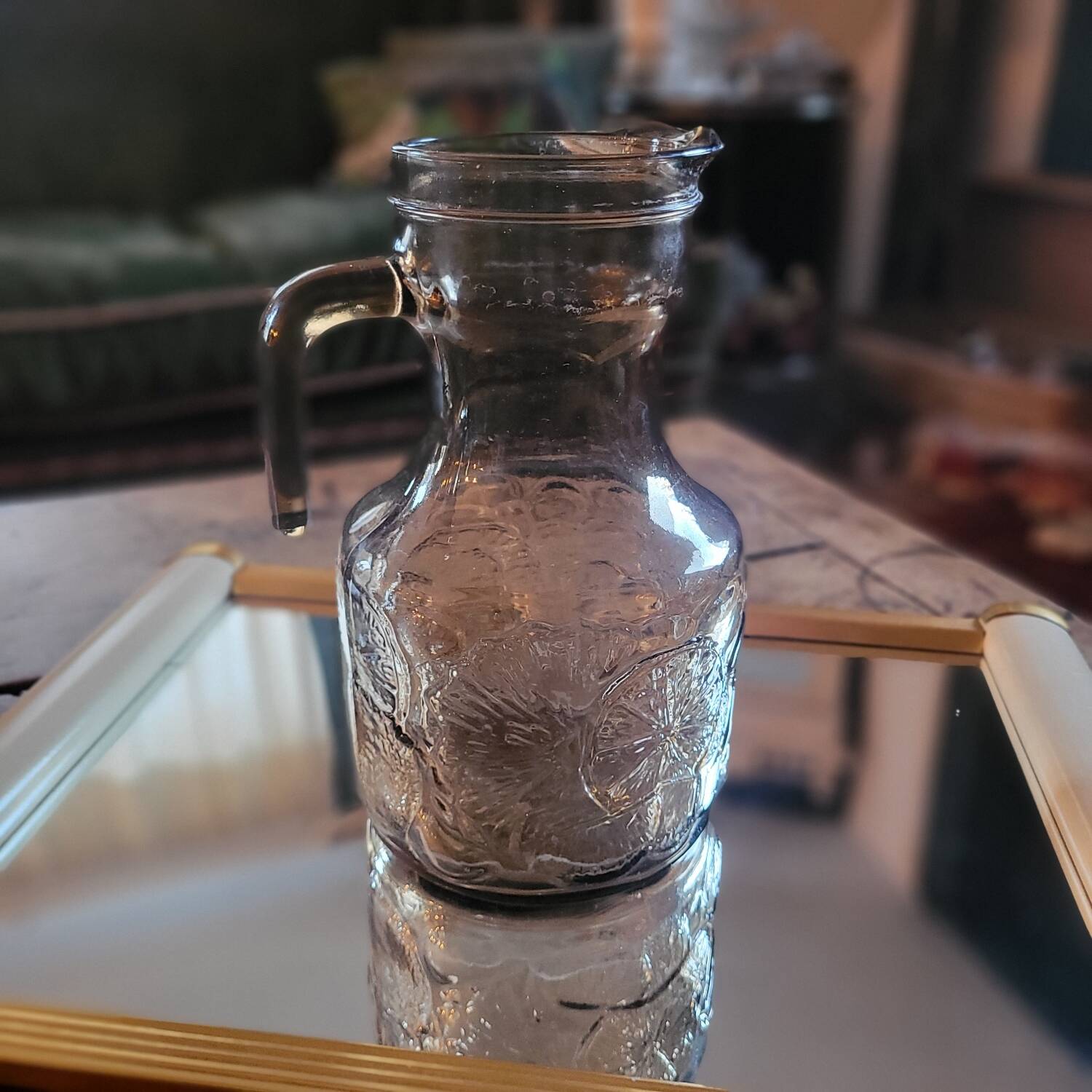 Vintage smoked glass pitcher — 1960s-70s