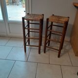 Pair of vintage straw bar stools