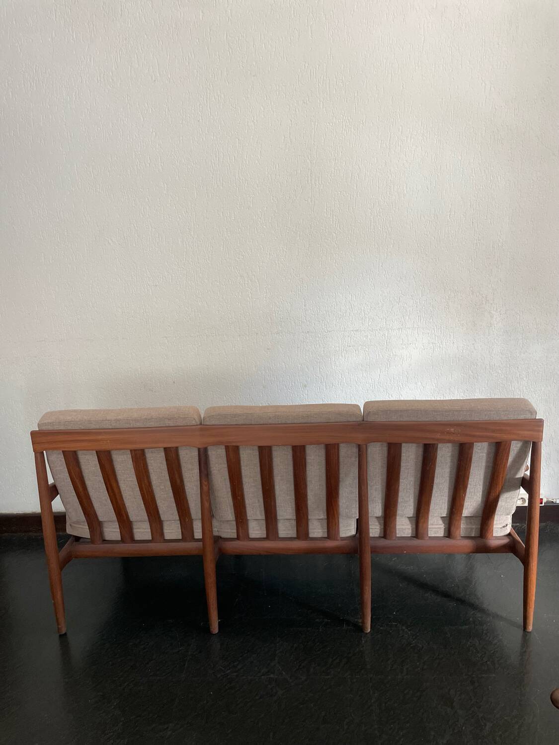Vintage Scandinavian teak lounge — 3-seater sofa and two armchairs.