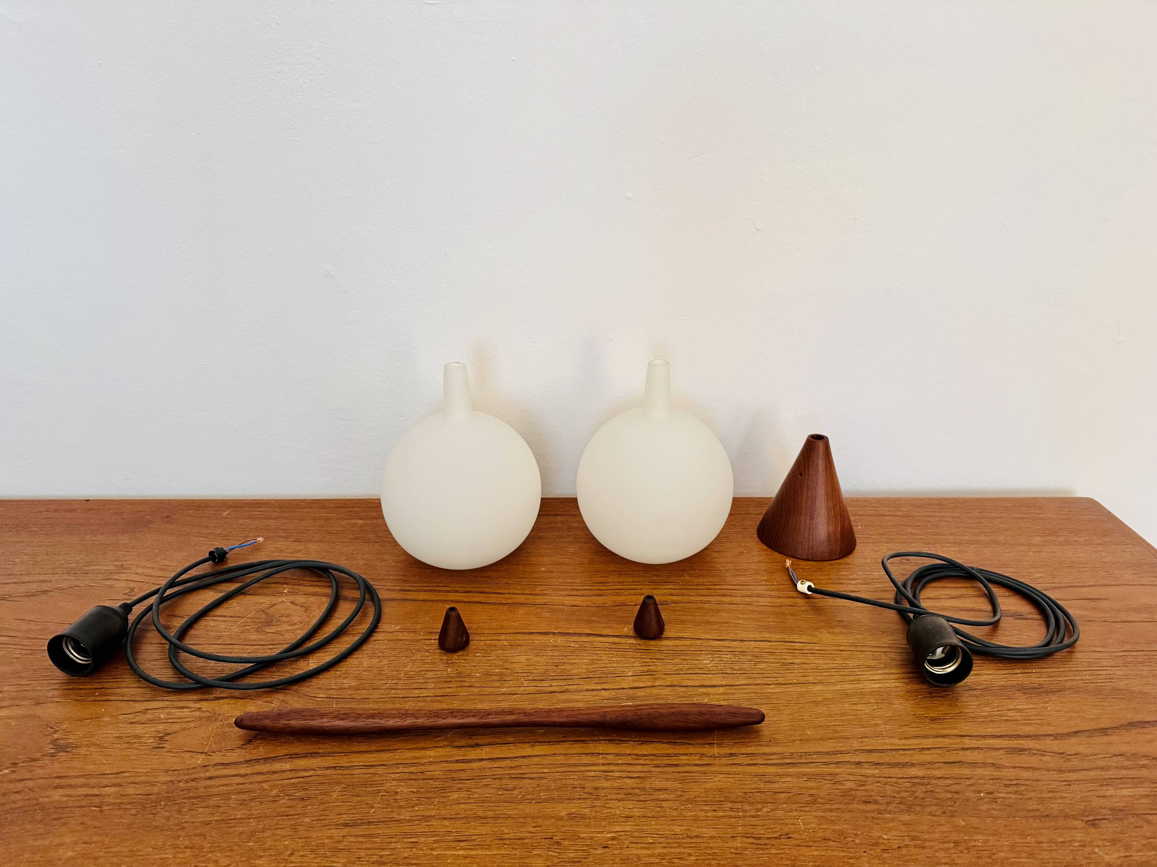 Danish Opaline and Teak Cascading Lamp by Nordisk Solar
