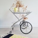 Rolling trolley - chrome and glass shelves