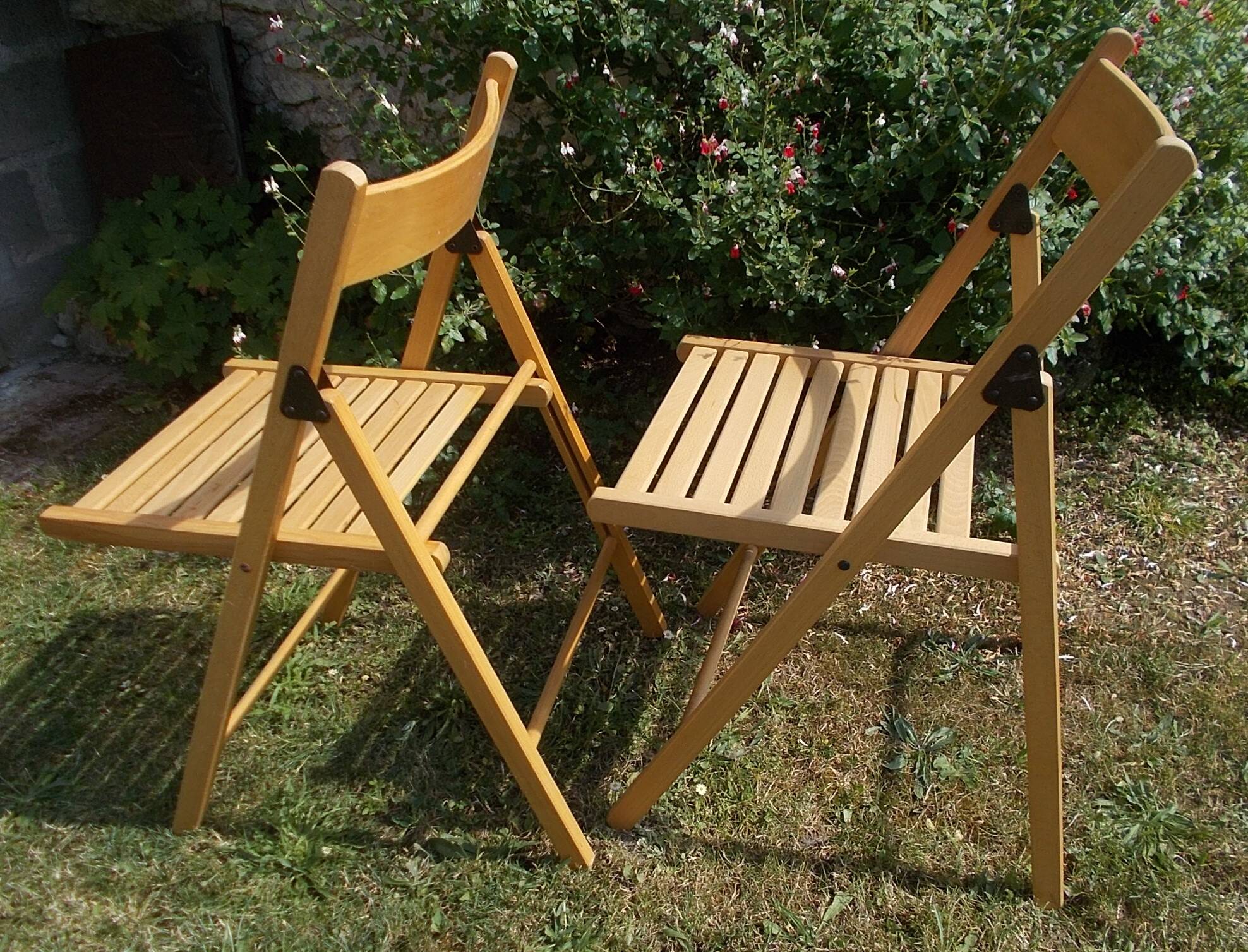 pair of vintage wooden folding chairs
