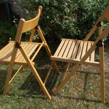 pair of vintage wooden folding chairs