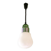 Suspension vintage,ancien luminaire,opaline forme ampoule,ampoule géante, système à poulie,déco loft