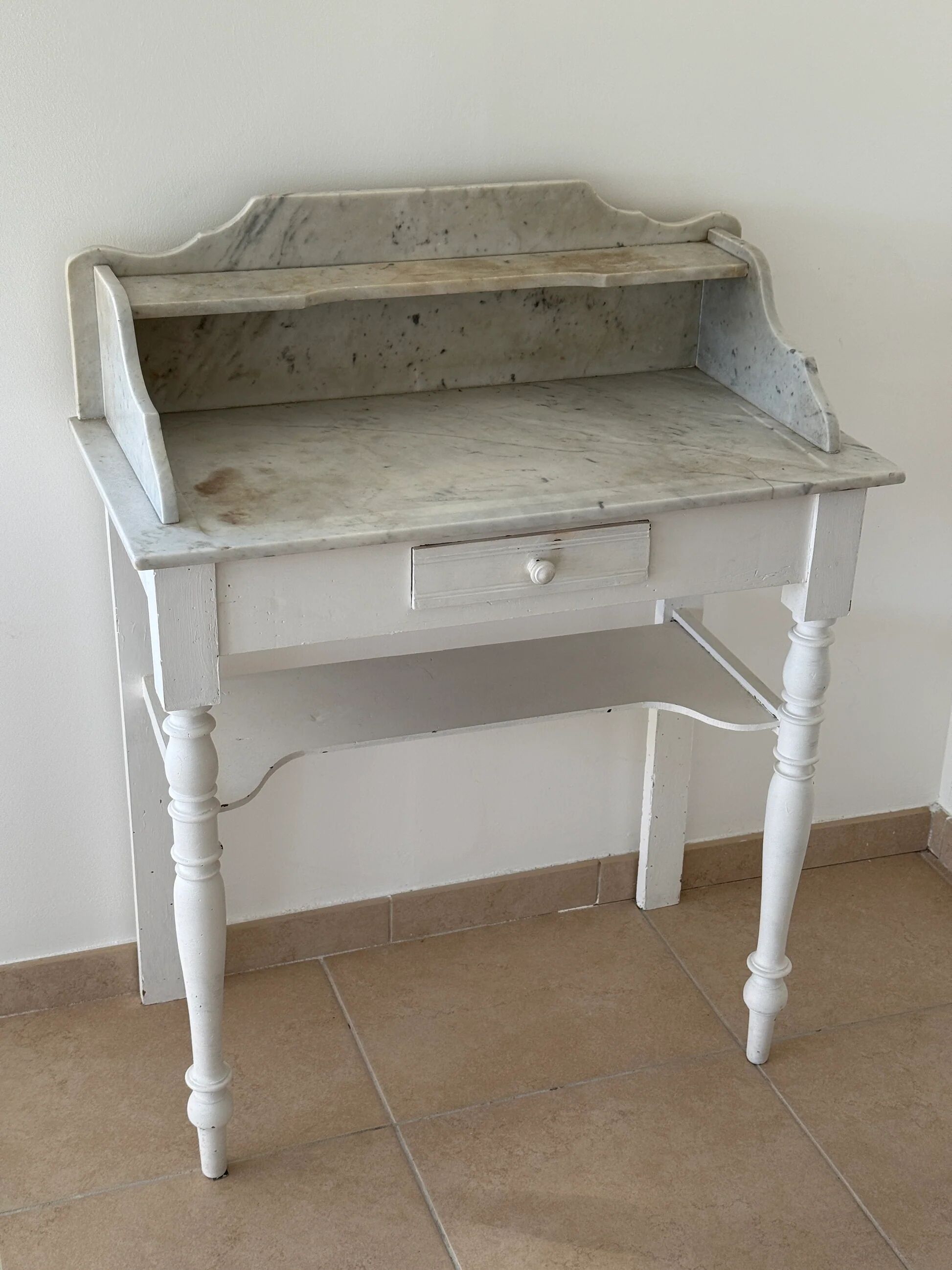 Shabby chic wooden and marble dressing table