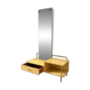 Miroir de coiffeur Bauhaus bois métal verre Slezák années 1930 Tchécoslovaquie
