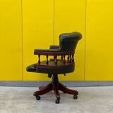 Chesterfield Revolving Captain's Chair with Green Leather Upholstery