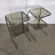 2 tables d’appoint / de chevet en métal chromé plateau en verre fumé Vintage
